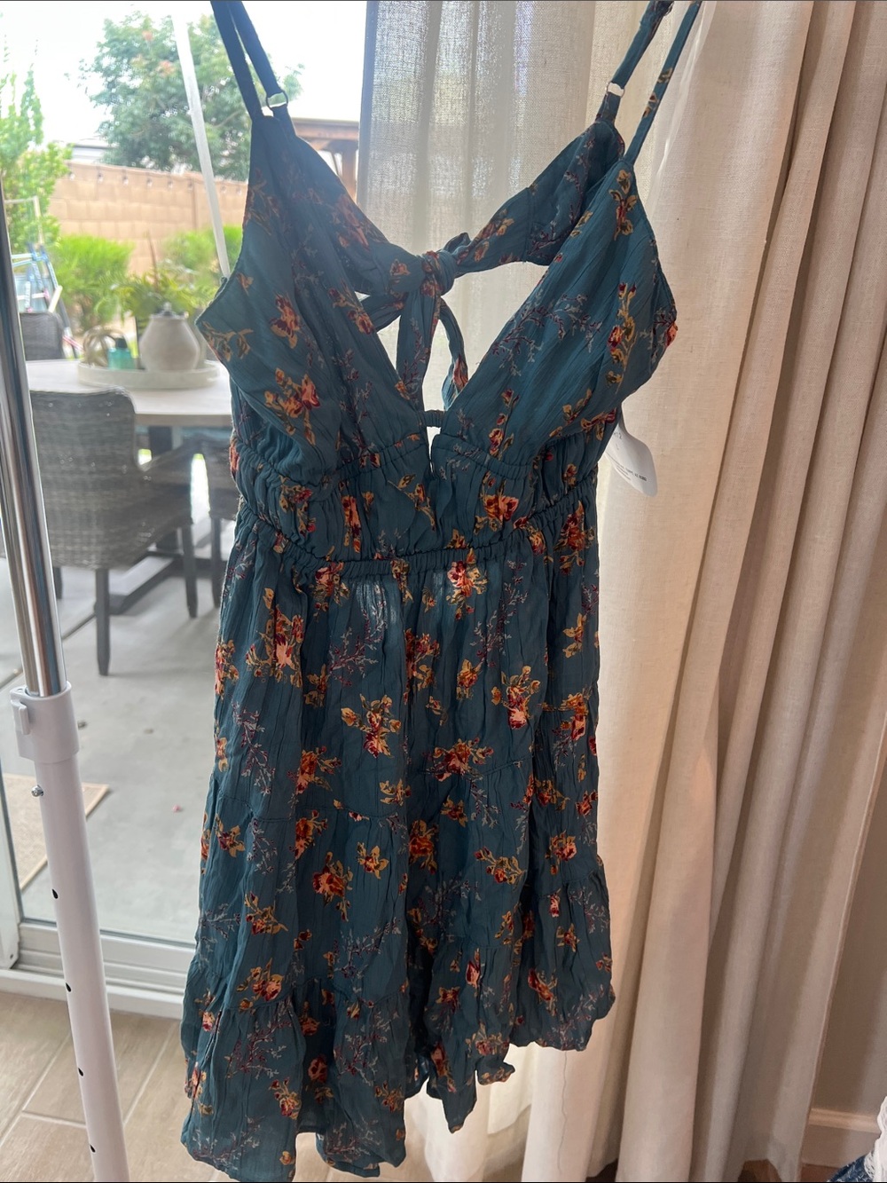 Angie Teal Floral Mini Dress with floral  Blossoms